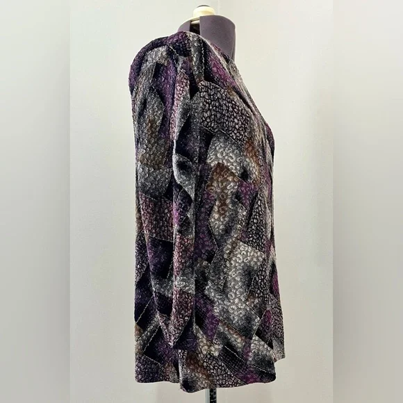 Notations Geometric Print Gold Foil Accent Blouse Size L - Picture 3 of 10